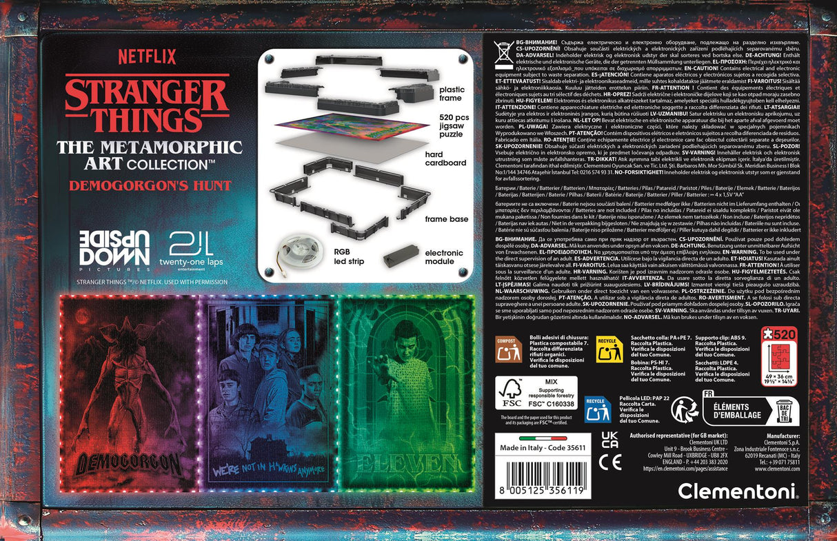 Puzzle Cadre Lumineux Démogorgon - CLEMENTONI - Stranger Things - 14 Ans - 520 pieces - Effets Visuels LED - Série Netflix
