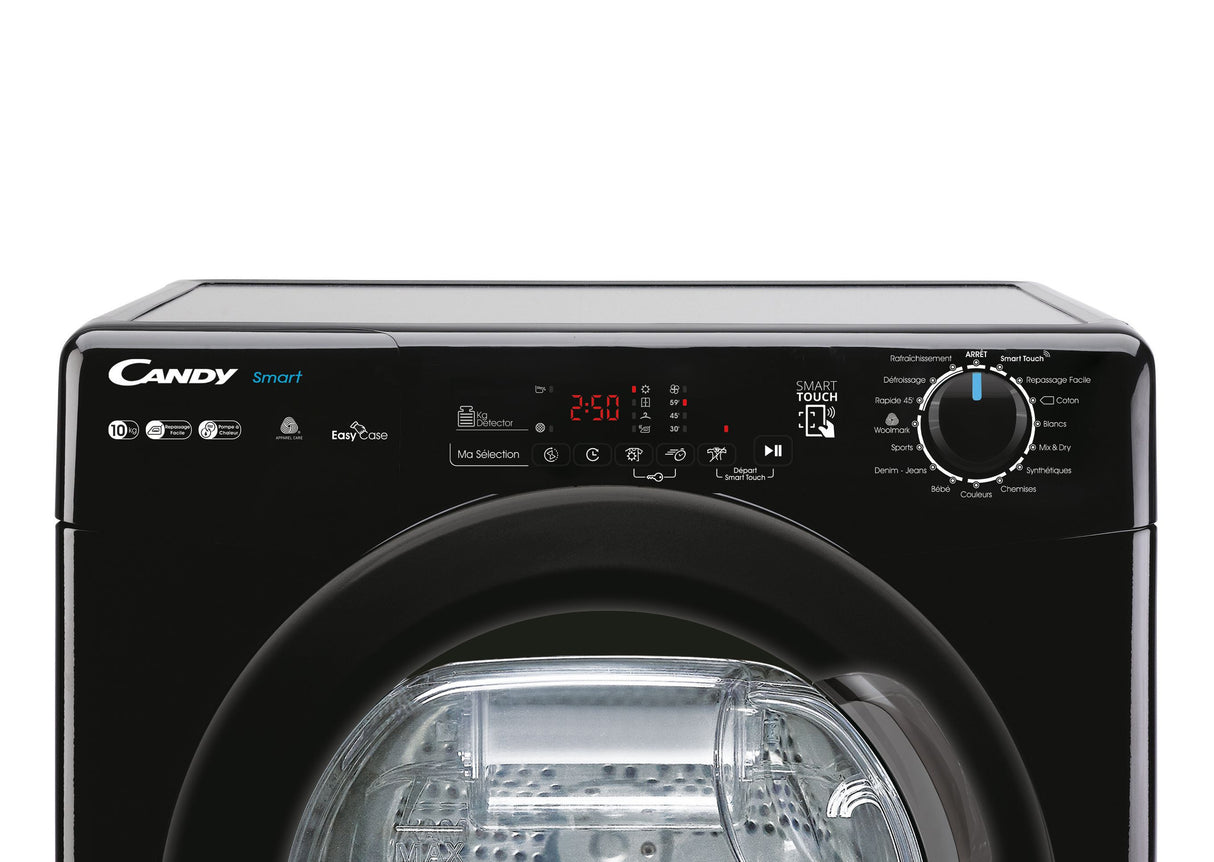 Seche-linge pompe a chaleur CANDY CSEH10A2DBEBX-47 Smart - 10 kg - Bac EasyCase - Connecté - Noir