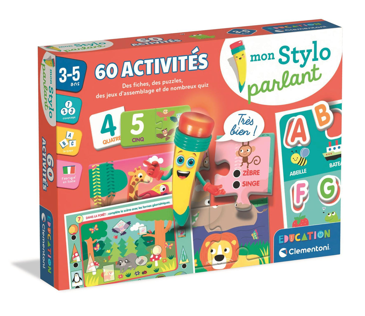 CLEMENTONI - Mon stylo interactif - 60 activités éducatives - Stylos lumineux et sonore - Fabriqué en Italie