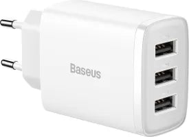 Chargeur secteur Baseus Compact 3x ports USB-A 17W (Blanc)