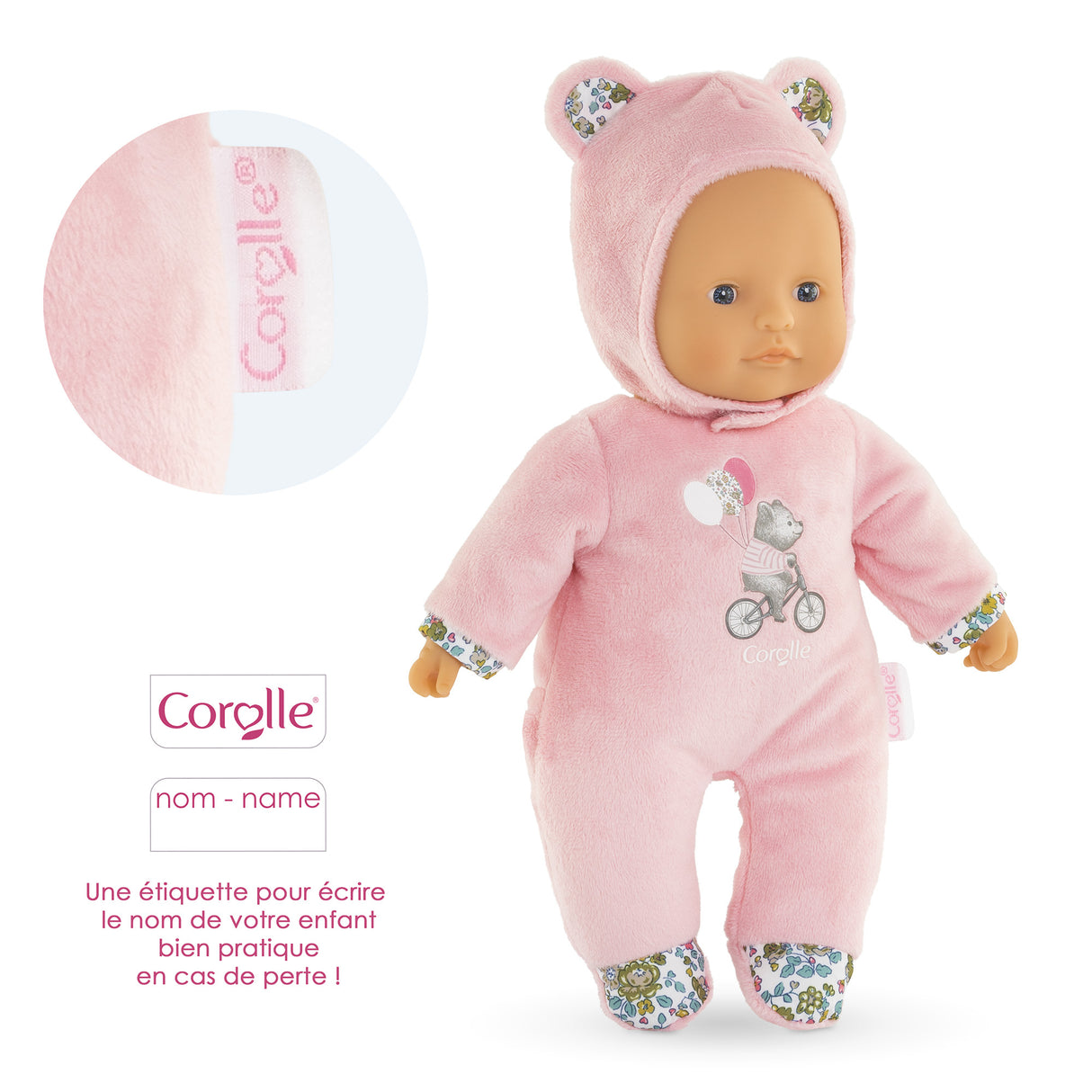 Mon Doudou COROLLE - Pti' Coeur Ours Rose - 30 cm - petit poupon - senteur de vanille - des 9 mois