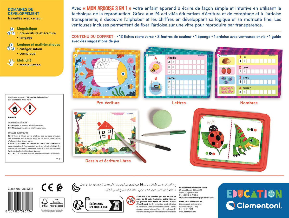 Jeu d'écriture pour enfants - Clementoni - Mon atelier d'écriture - Alphabet et pré-écriture