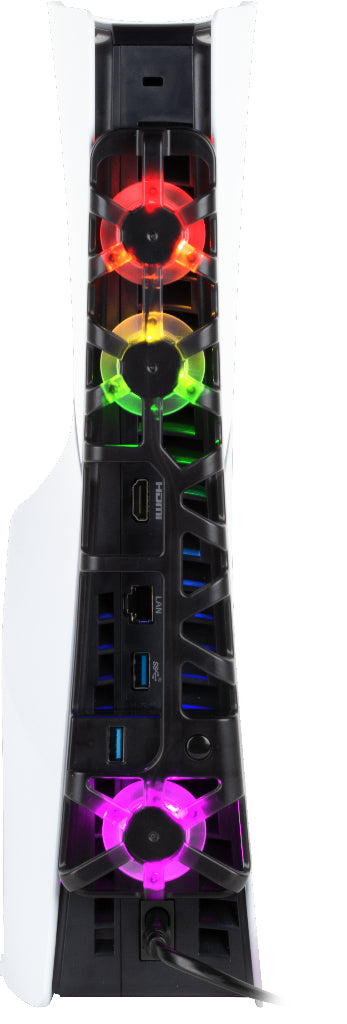 Ventilateur de refroidissement - KONIX - PS5 Slim - 21 x 68 x 40 cm - 3 vitesses - Éclairage LED RVB - Port USB 3.0 - Noir