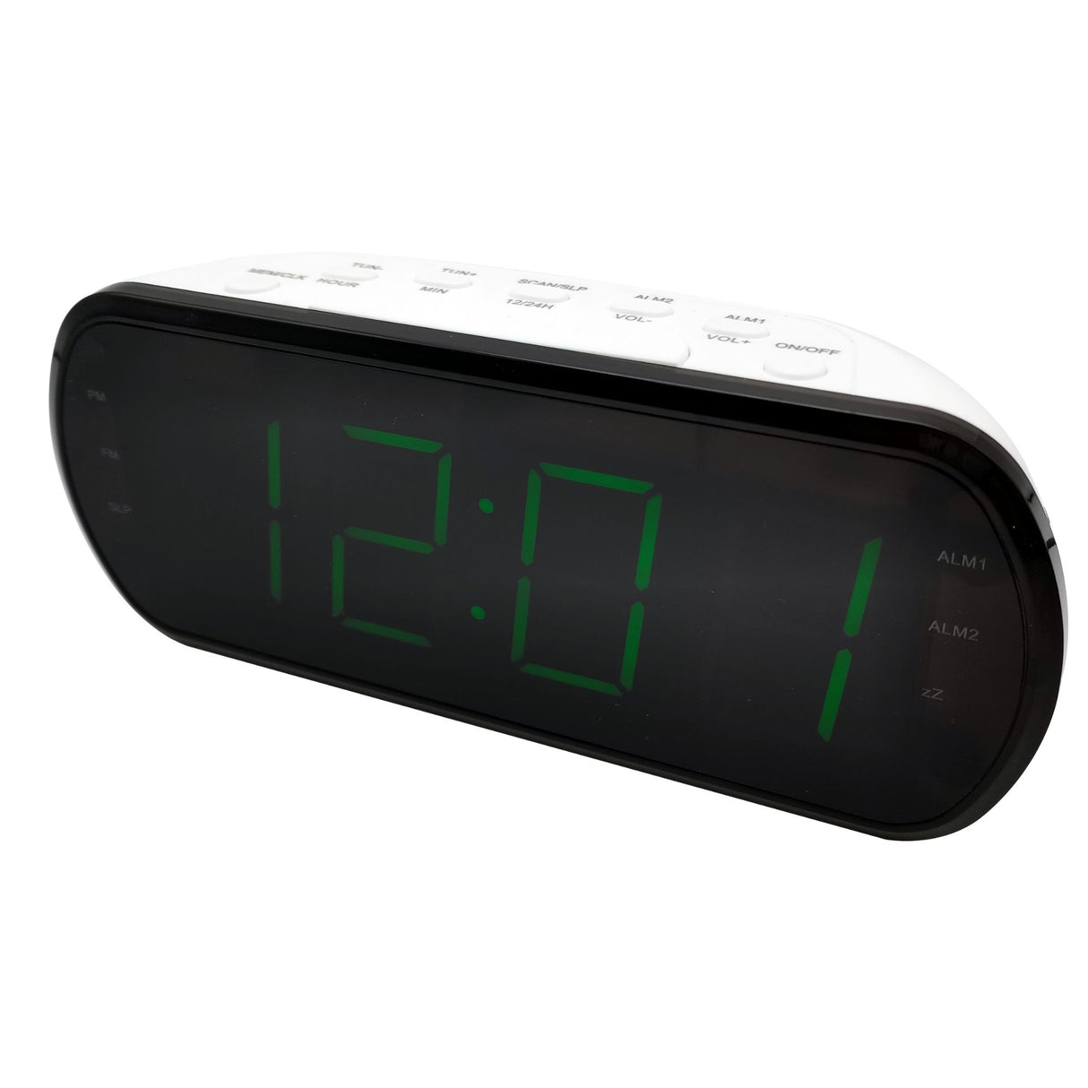 Radio réveil grand affichage écran 1.8'', Radio FM , Dual alarme, led vert 1 por