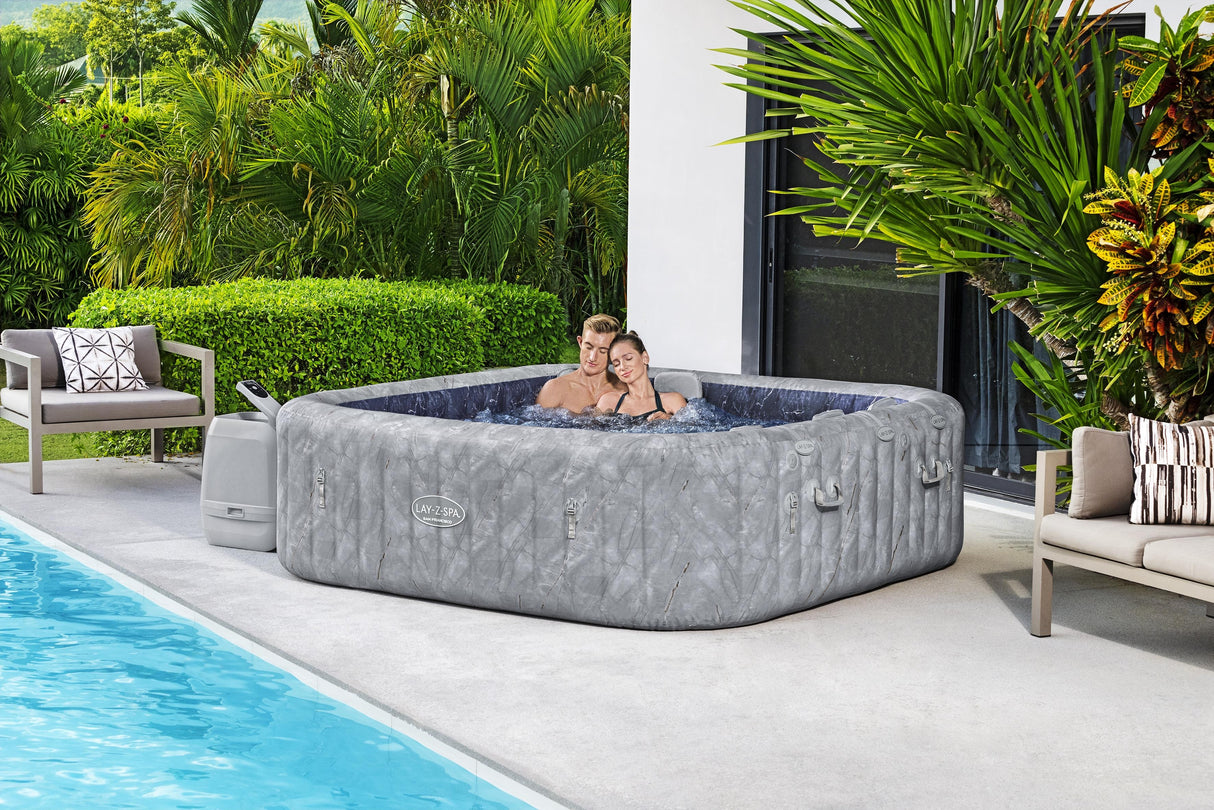 Spa gonflable BESTWAY - Lay-Z-Spa San Fransisco - Hydrojets - 230 x 230 x 71 cm - 5 a 7 places - Carré (couverture, 5 appuie-tete)