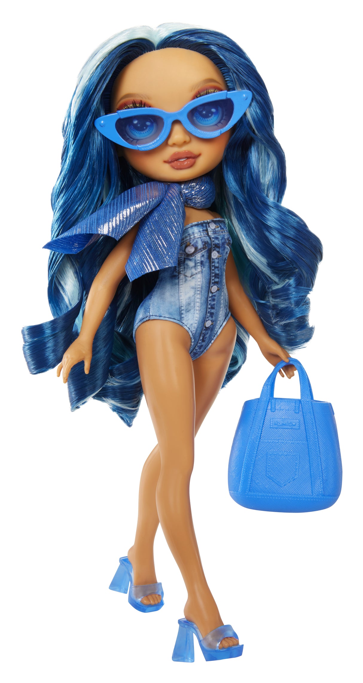 Rainbow High Swim & Style - Poupée mannequin ariculée 27 cm - Skyler (Bleue) - Maillot de bain + Paréo - a partir de 4 ans