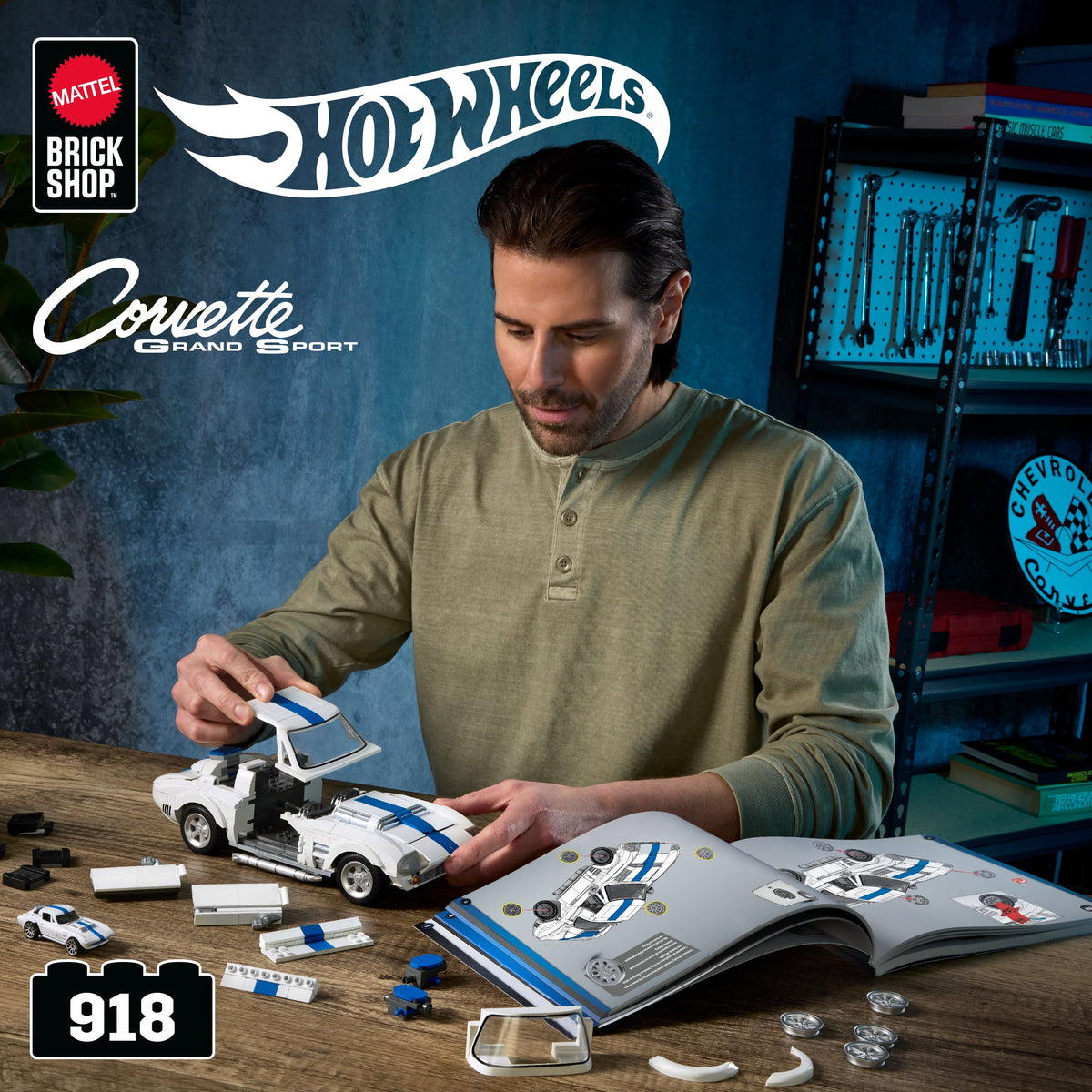 Hot Wheels - Coffret de Construction Corvette Grand Sport - Avec 918 pieces - Mattel Brick Shop - JGR31