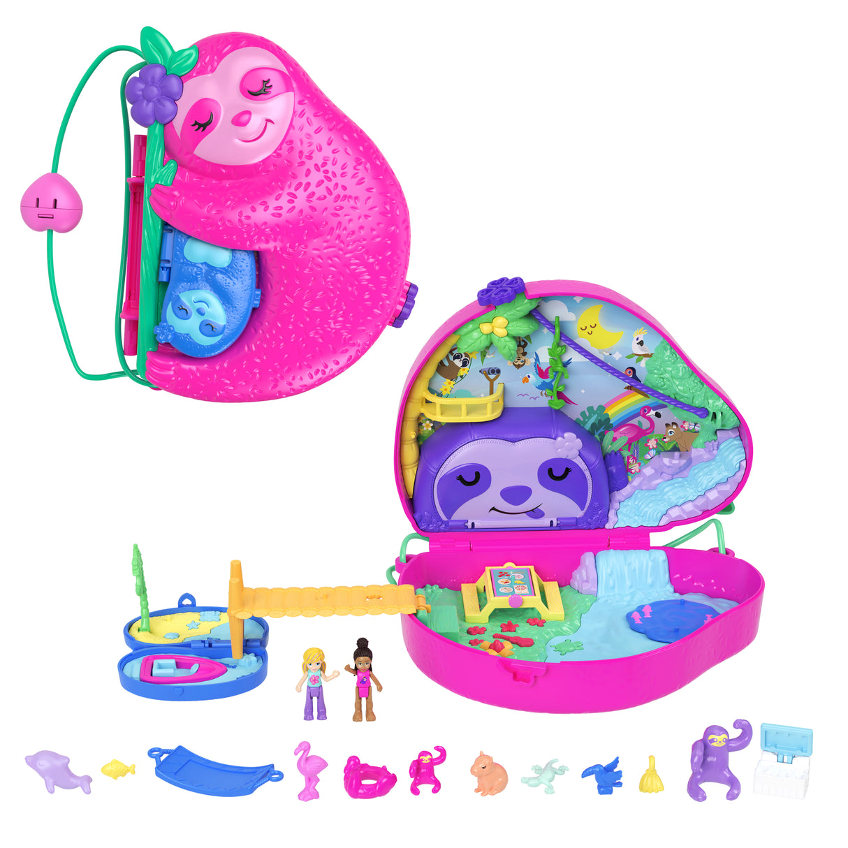 Polly Pocket-La Famille des Paresseux-Coffret 2 en 1, jouet de voyage HRD40