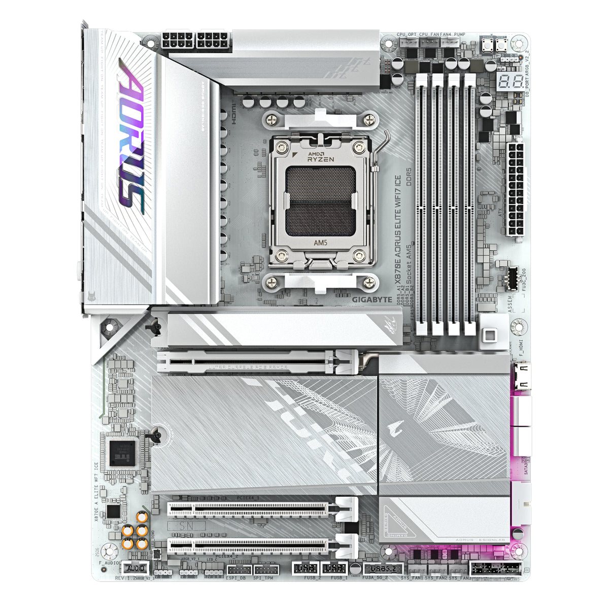 Carte mere - GIGABYTE - X870E A ELITE WF7 ICE - Format ATX - Chipset AMD X870E - DDR5 & PCIe 5.0 - WiFi 7