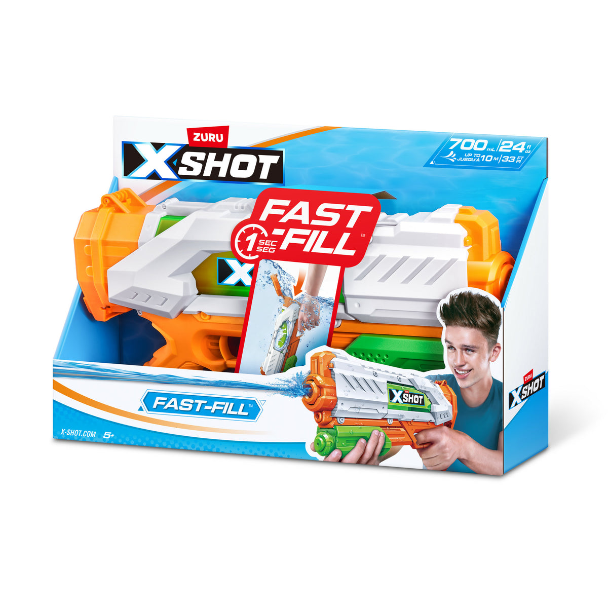 Pistolet ŕ eau - ZURU - X-SHOT Medium Fast-Fill - Remplissage 1 seconde - Portée 9 m - Réservoir 700 ml