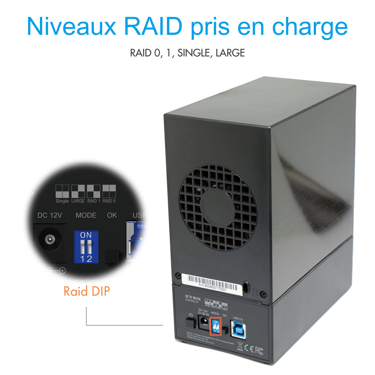 Boitier Externe Icy Box IB-RD3621U3 USB3.0 - 3,5" S-ATA - 2 Baies