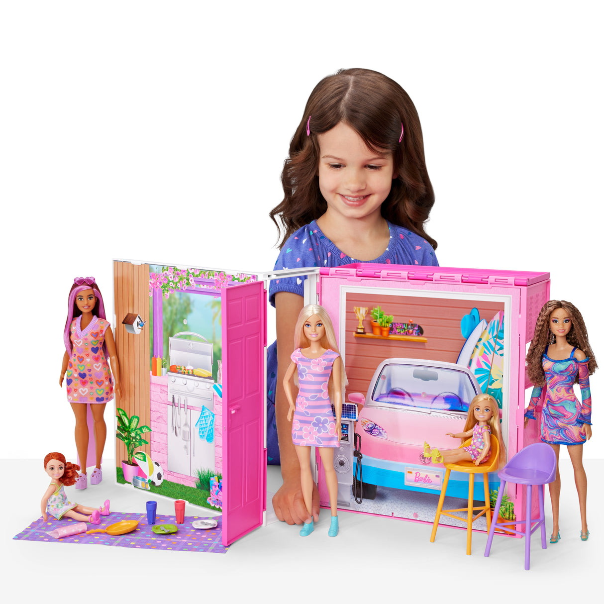 Barbie-Maison de vacances-Coffret et poupée, 4 zones et 11 accessoires HRJ77