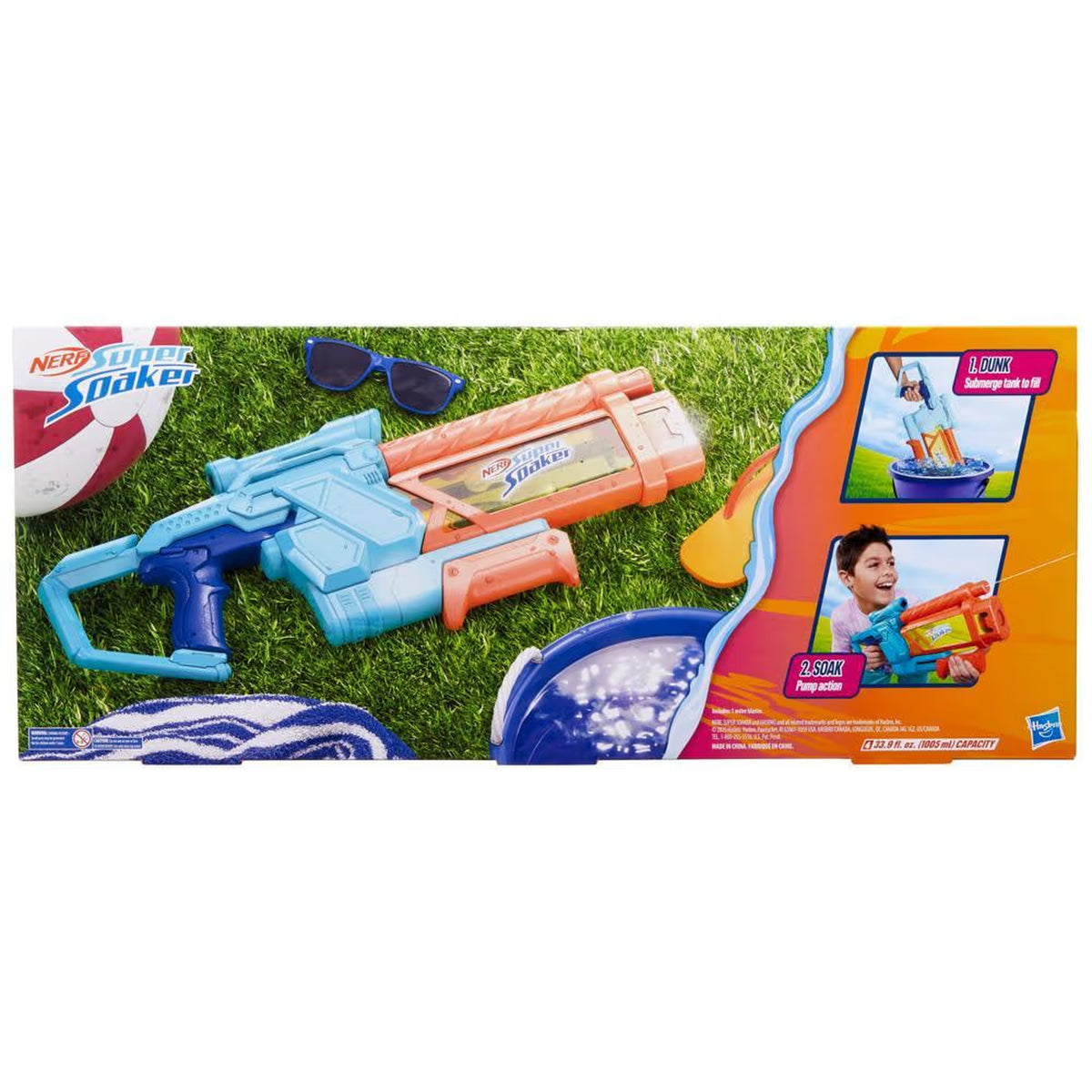 Nerf Pistolet a eau Mega Dunk-Fill, remplissage instantané facile, Réservoir 1L, Nerf Super Soaker, des 6 ans