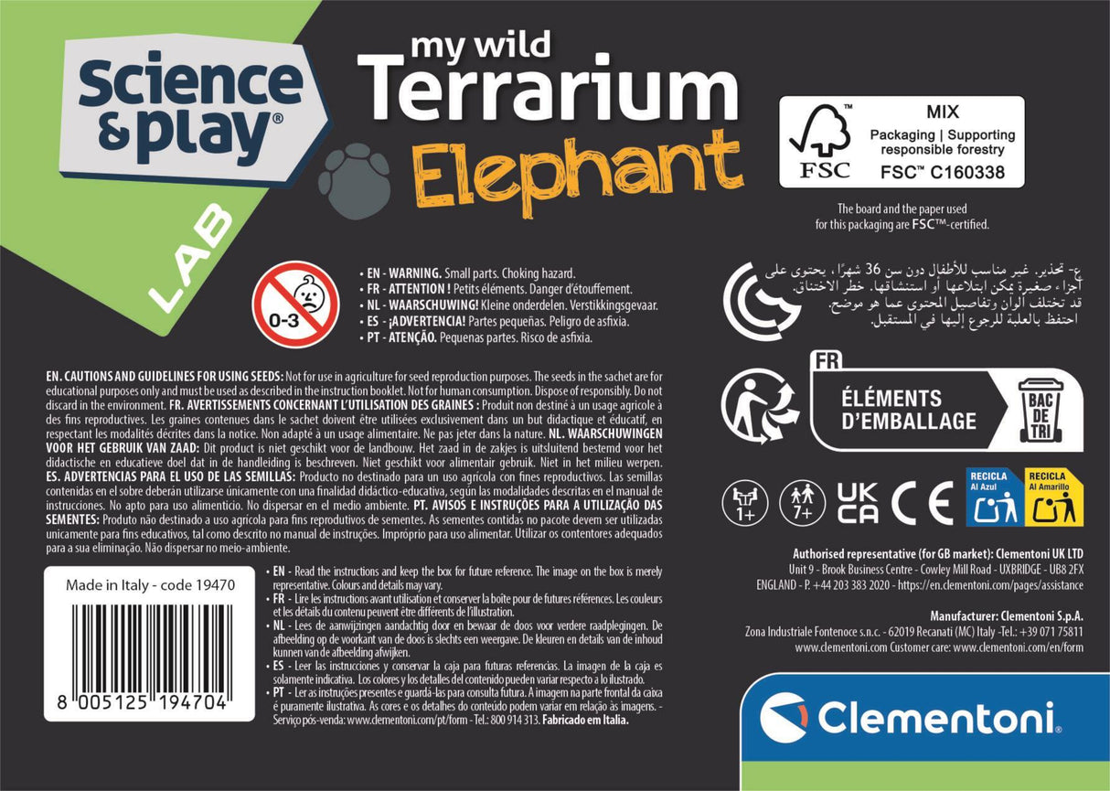 Mini Terrarium - Clementoni - Éléphant - Jeu de sciences et d'expériences - Des 7 ans - Fabriqué en Italie