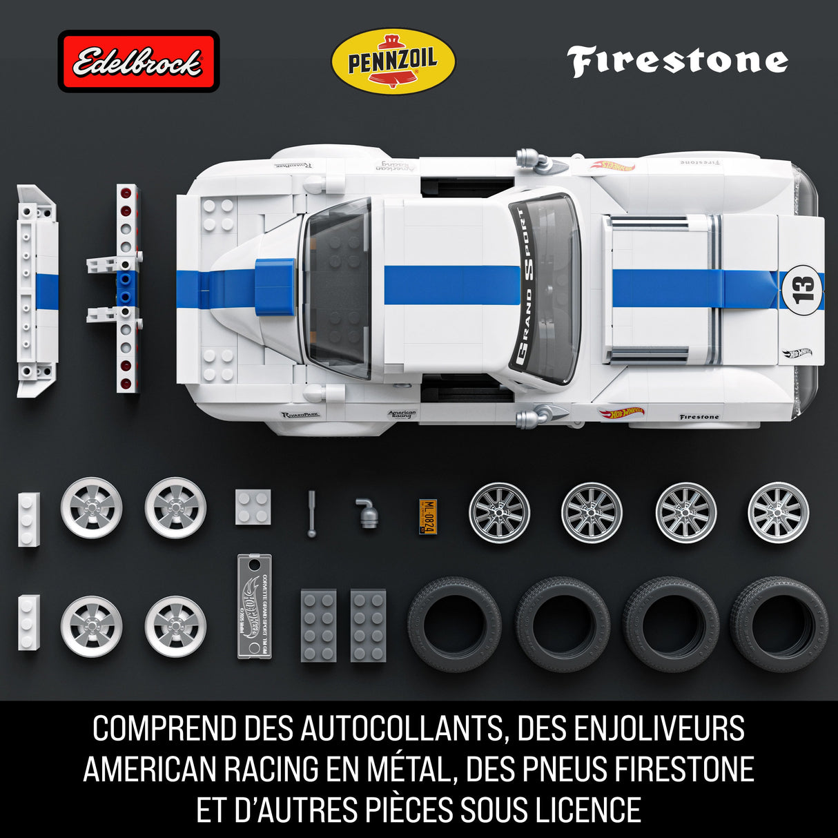 Hot Wheels - Coffret de Construction Corvette Grand Sport - Avec 918 pieces - Mattel Brick Shop - JGR31
