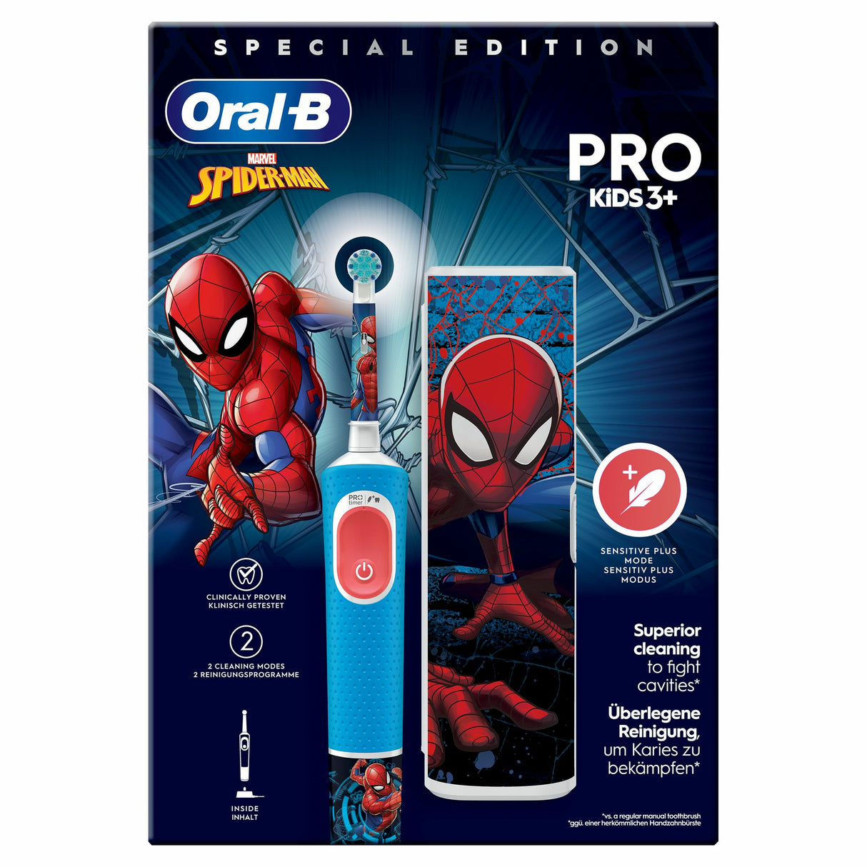 Oral-B Pro Kids3+ Brosse a dents électrique enfant Spiderman, Marvel, 1 étui de voyage, 1 Brossette Brossage Doux