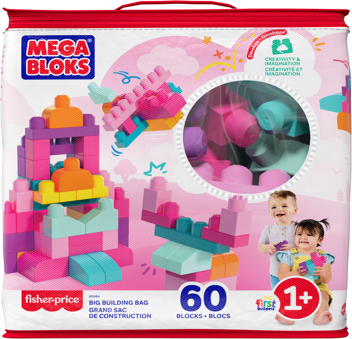 Mega Bloks - Sac Medium Rose 60 briques - Briques de construction - 12 mois et + DCH54