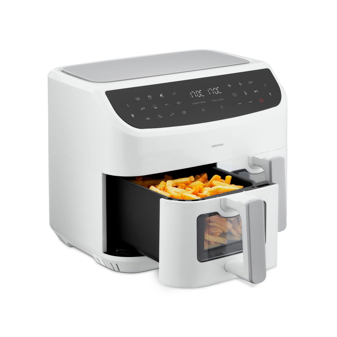 Friteuse a Air Chaud - MEDION - P20 XXL Twin - 2600 W - 2 paniers - 9 programmes - Blanc