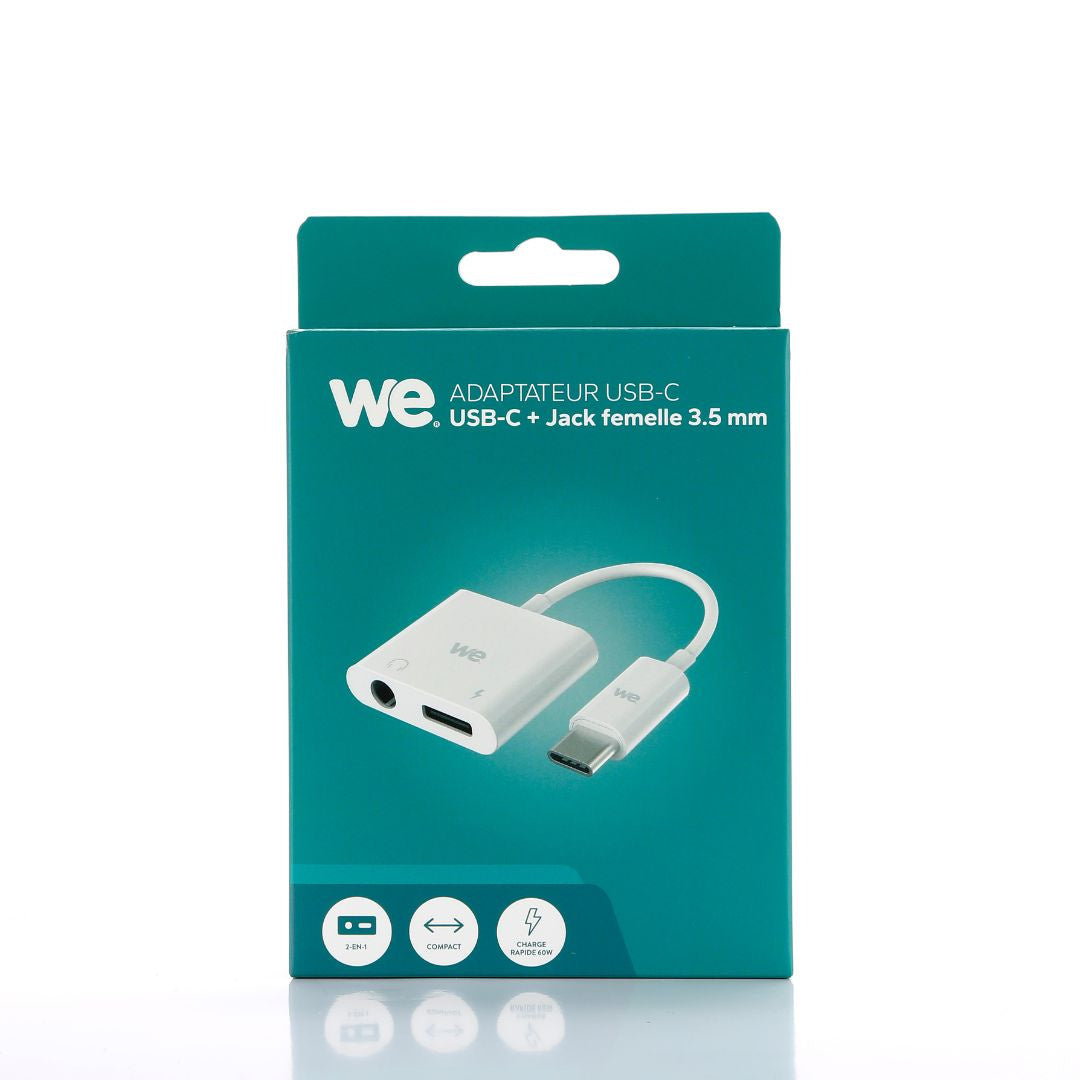 WE Adaptateur USB C vers USB C et Jack femelle 3,5mm, adaptateur 2 en 1 charge e