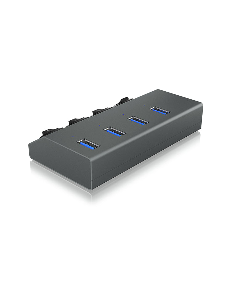 Hub USB 3.0 Icy Box IB-HUB1405 4 ports avec interrupteurs (Gris)