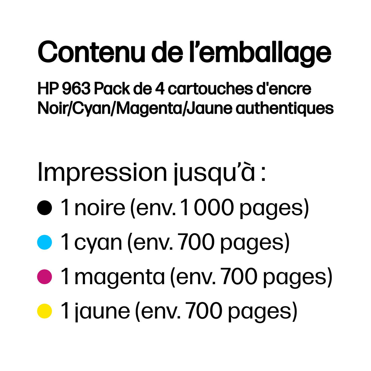 HP 963 Pack de 4 cartouches d'encre noire, cyan, jaune et magenta authentiques (6ZC70AE) pour HP OfficeJet Pro 9010 / 9020 series