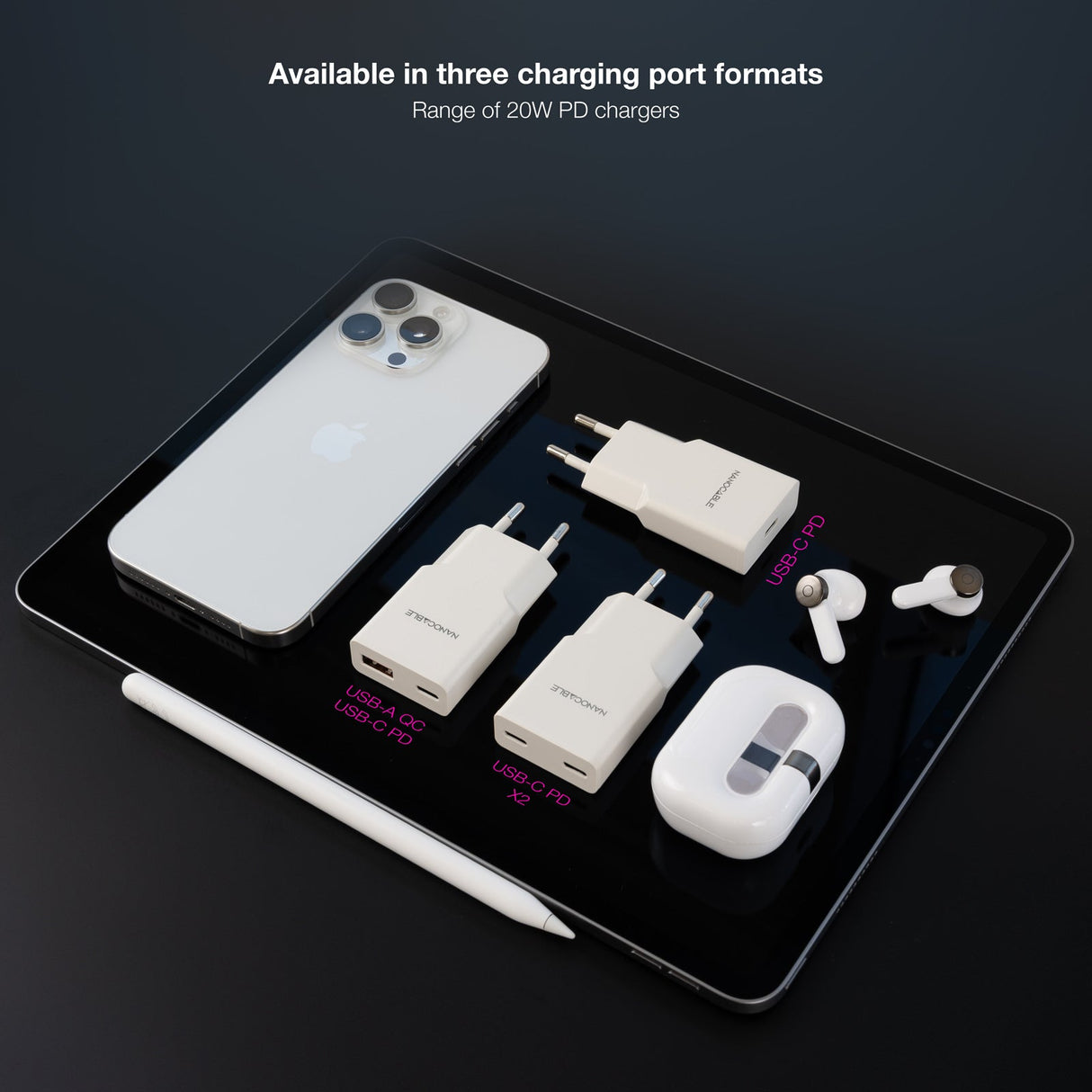 Chargeur secteur Nanocable 1x USB-C + USB-A 20W (Blanc)