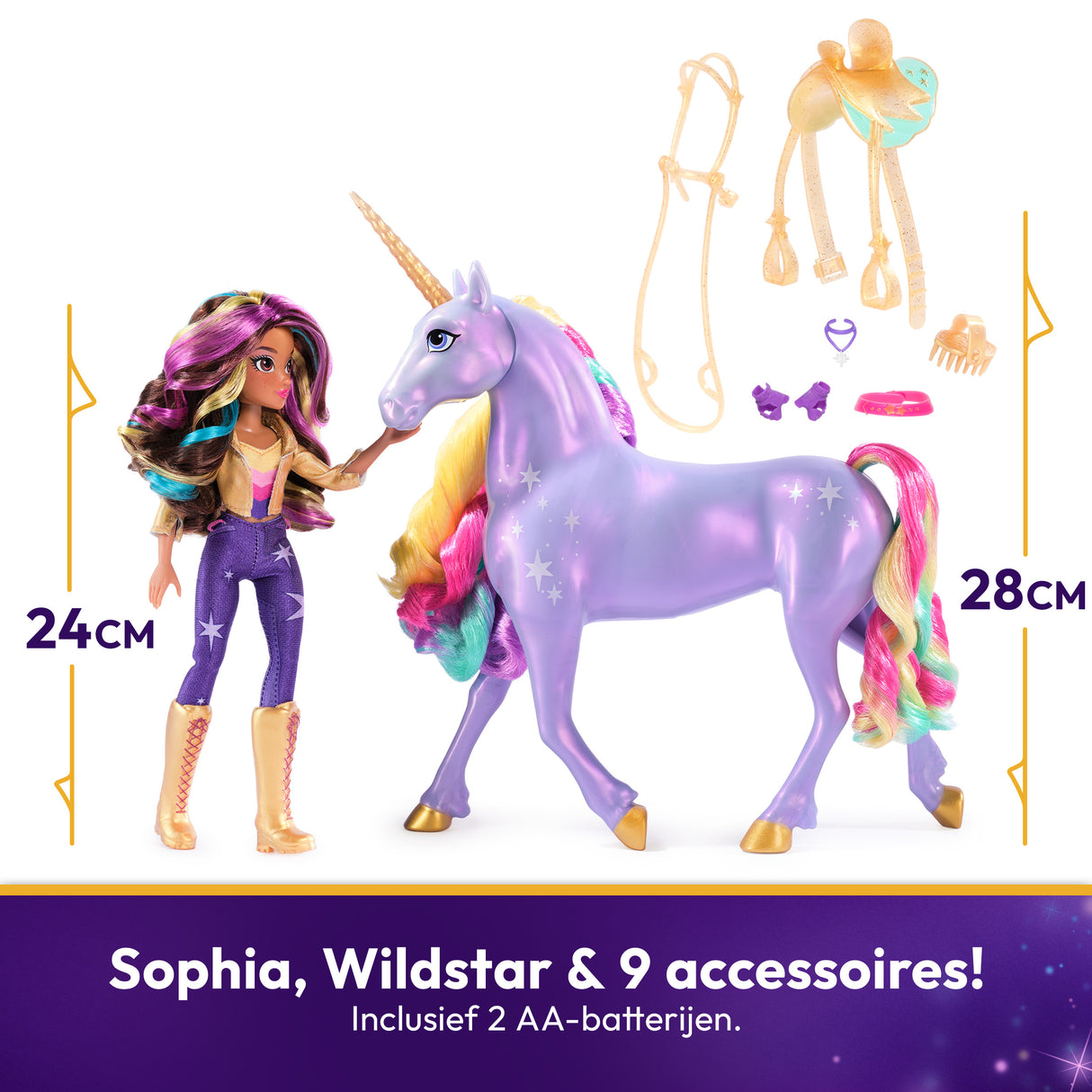 SPIN MASTER LICORNE A FONCTIONS 28 CM WILDSTAR + POUPEE 24 CM Unicorn Academy