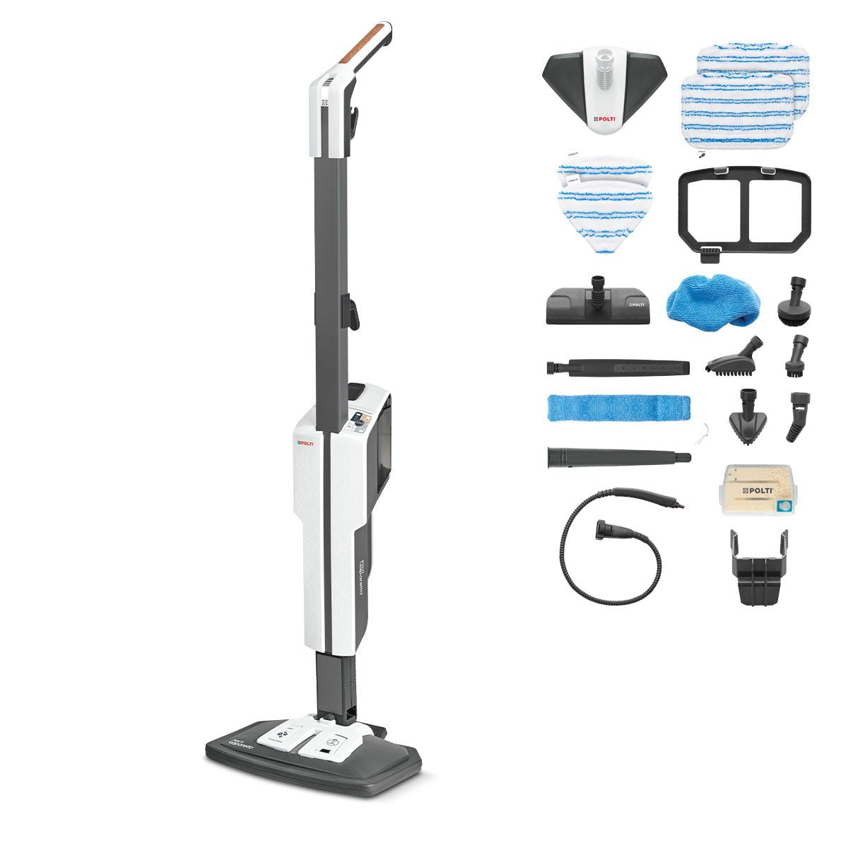 POLTI VAPORETTO SV660 STYLE - Balai vapeur 2-en-1 - Tout sol - 1500 W - 0,5 L - Câble 6 m - Gris / Blanc