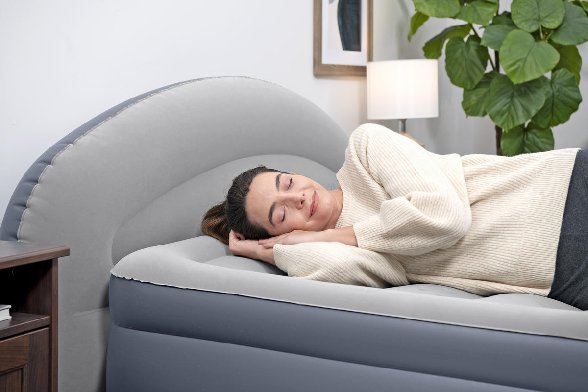 Matelas gonflable - BESTWAY - 671BD Queen - Pompe électrique intégrée - Tete de lit LoungeLux - Tritech durable