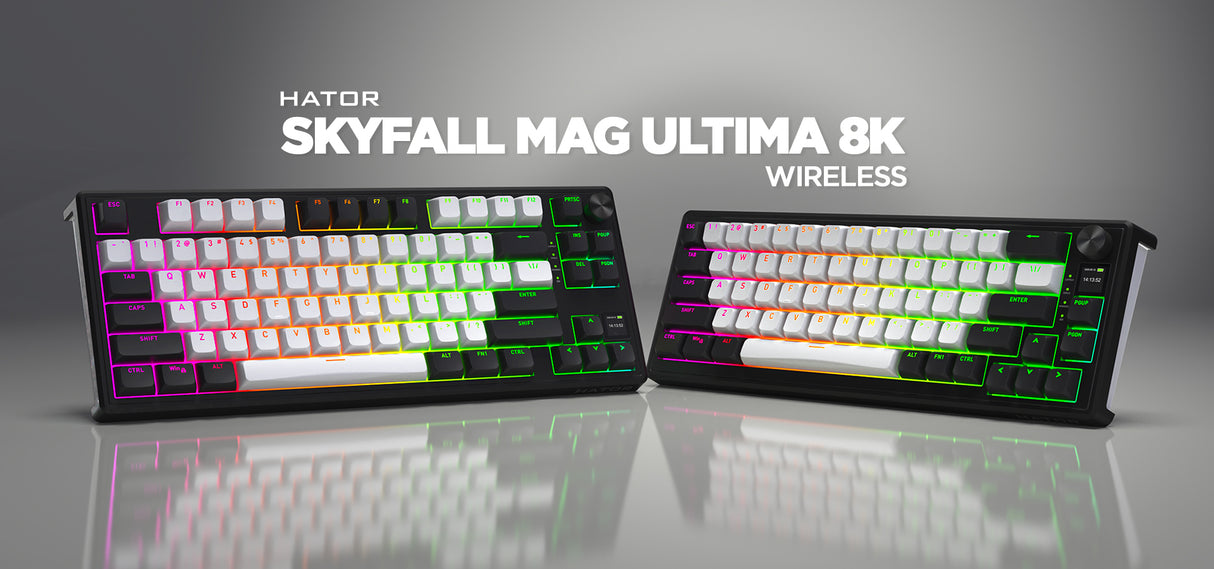 Clavier Gamer sans fil magnétique (Hator Aurum Linear) Hator Skyfall 65 Mag Ultima 8K TKL RGB (Noir)