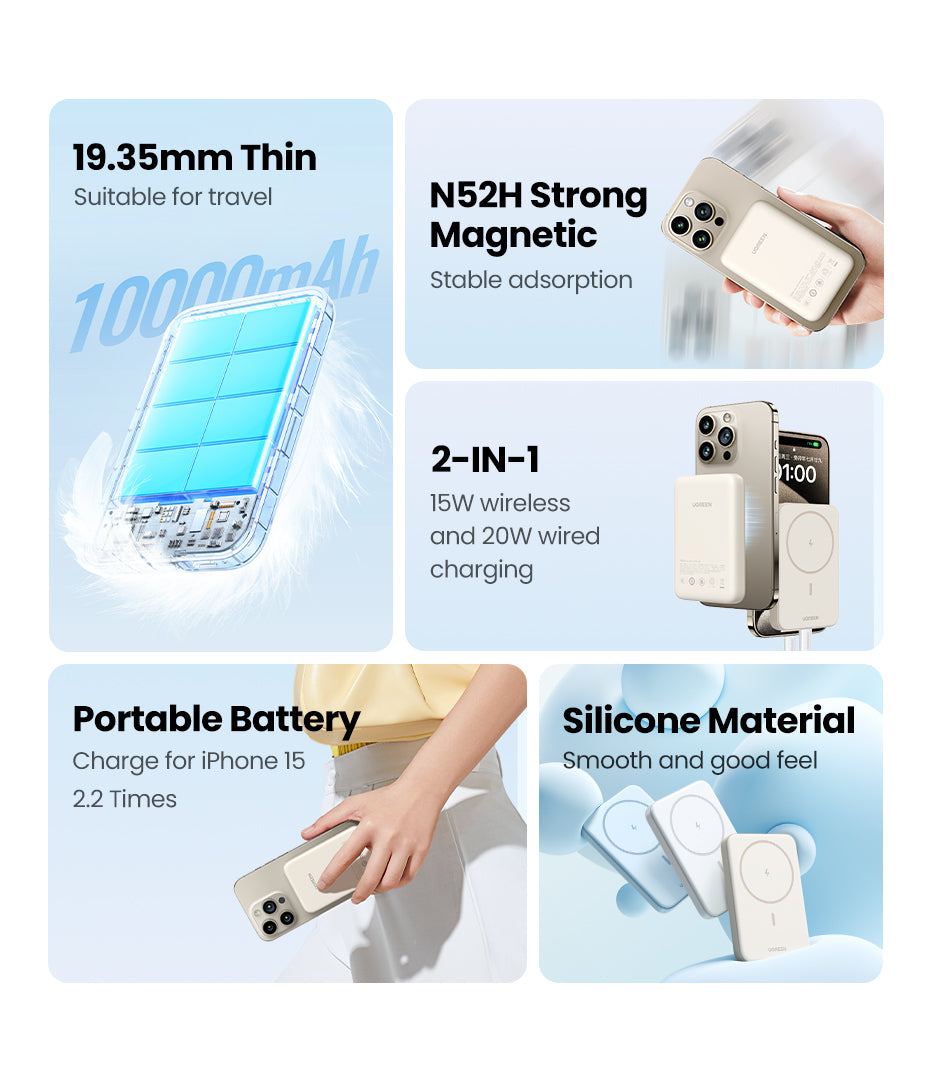 Batterie externe - UGREEN - 10,000 mAh - MagSafe - 20W - Creme