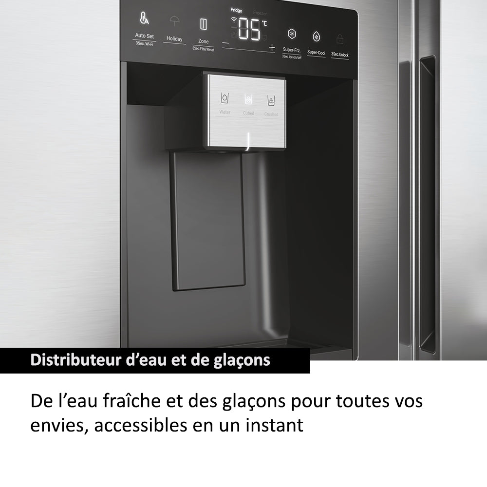 Réfrigérateur Américain - HAIER - HSW59F18EIMM - Classe E - 601 L - 36 dB - Platinium