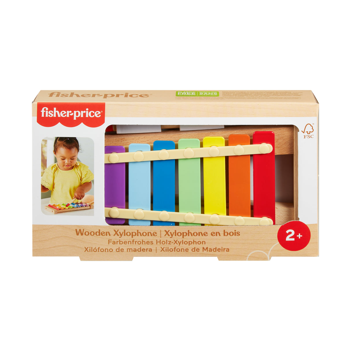Fisher-Price-Xylophone en bois, instrument de musique avec 2 pieces HXV13