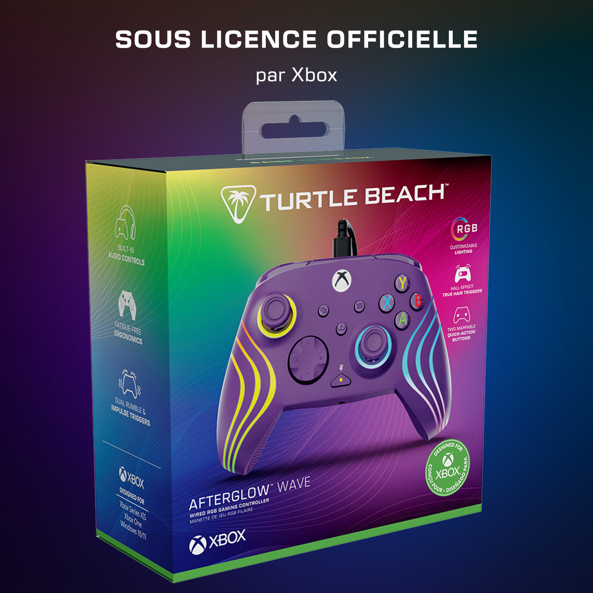Manette de jeu - Xbox Series X|S, Xbox One et PC - Afterglow Wave - RGB - Filaire - Violet - TURTLE BEACH