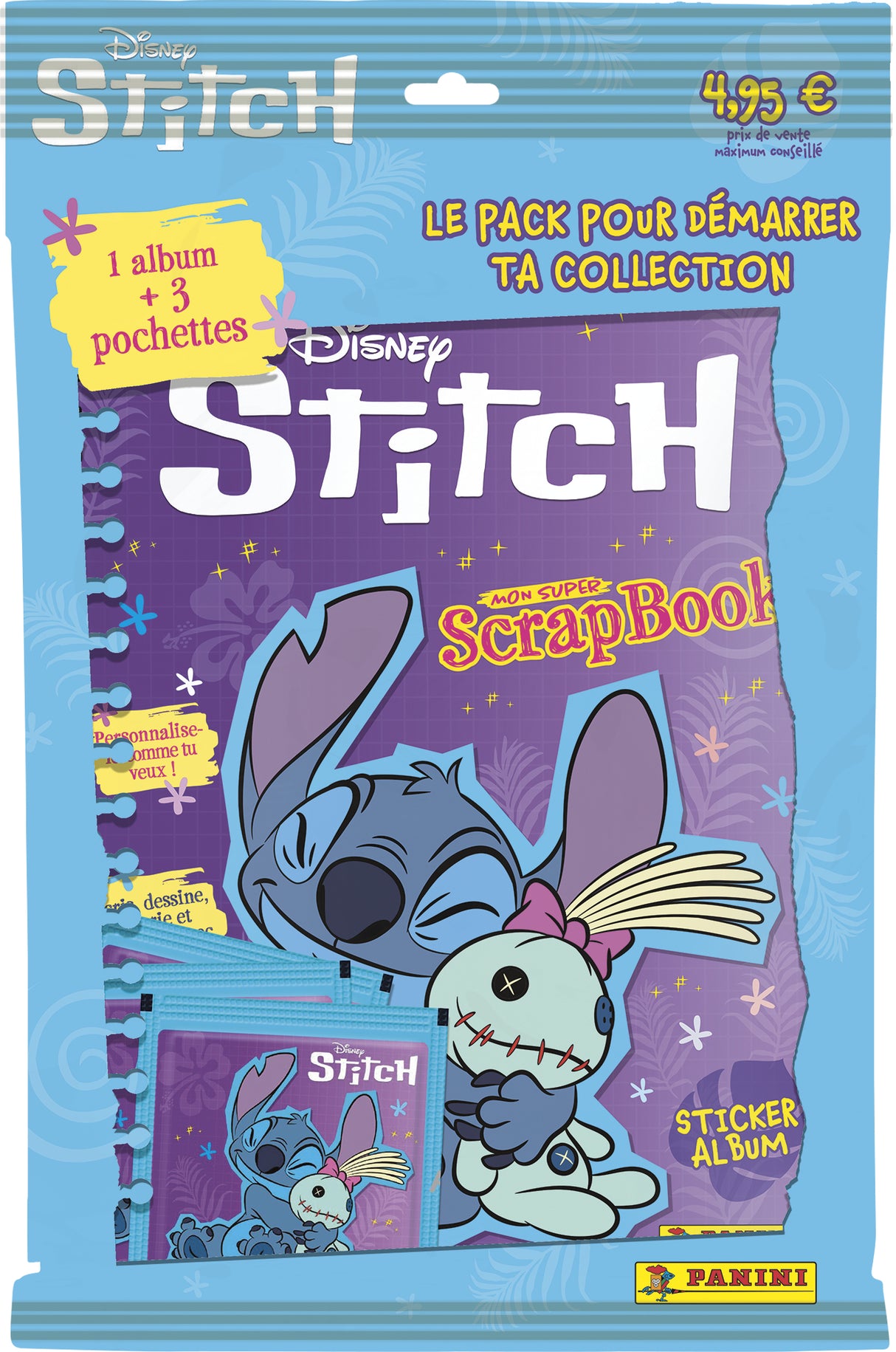 Album + 3 pochettes - PANINI - STITCH 2 - MON SUPER SCRAPBOOK - 15 stickers