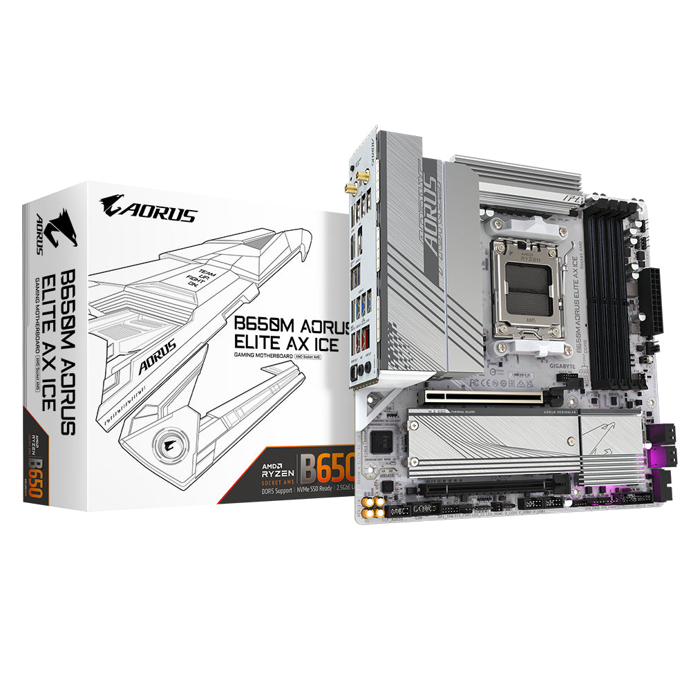 Carte mere - GIGABYTE - B650M AORUS ELITE AX ICE - Micro ATX - Wi-Fi 6E - DDR5 jusqu'a 8000 MHz