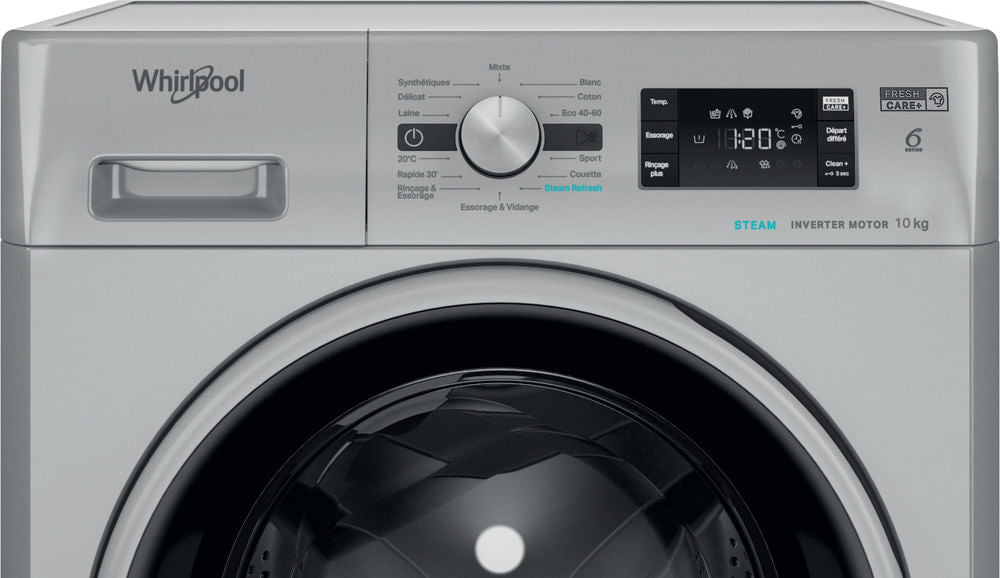 Lave-linge hublot WHIRLPOOL FFBP10489SBSVFR - 10 kg - Induction - L60cm - 1400 trs/min - Classe A-20% - Silver