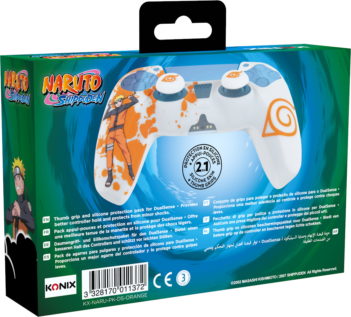 Coque de Protection - KONIX - Pour manette DualSense PS5 - Silicone - Appuie-Pouces - Motif Konoha et Naruto - Blanc