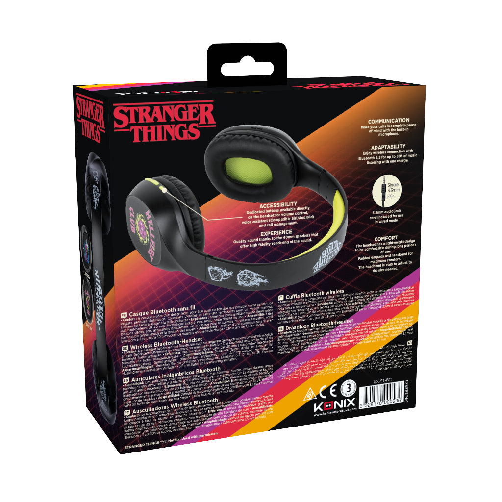 Casque audio - Sans fil - Konix - Stranger Things - Bluetooth 5.3 smartphones, tablettes - Microphone - Autonomie 30 h - Noir/jaune