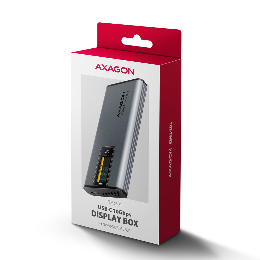 Boitier externe USB-C 3.2 Axagon EEM2-SD2 - S-ATA/NVMe M.2 Type 2280 (Noir)