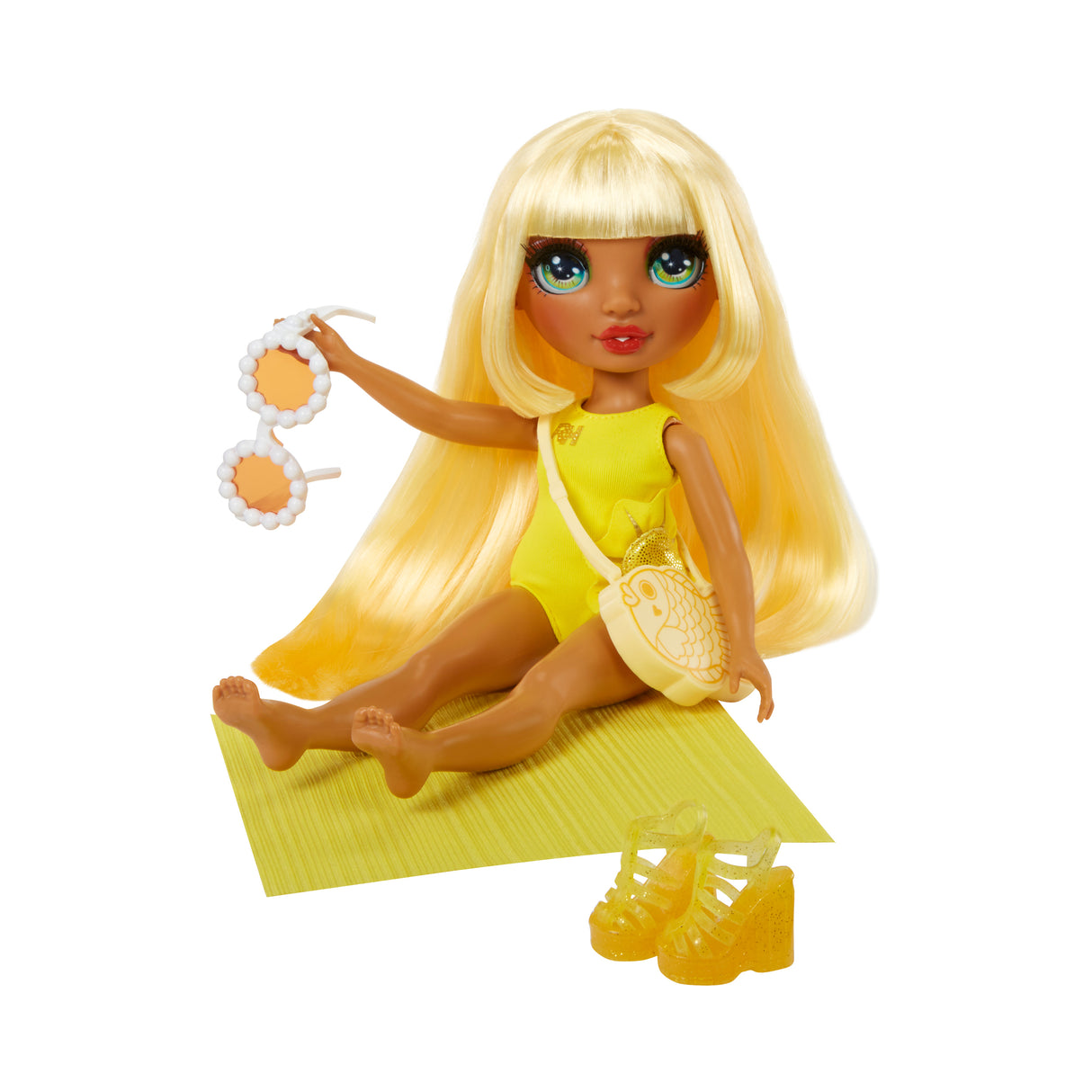 Rainbow High Swim & Style - Poupée mannequin ariculée 27 cm - Sunny (Jaune) - Maillot de bain + Paréo - a partir de 4 ans