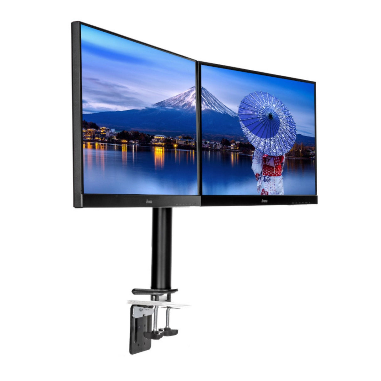 SUPPORT DE BUREAU IIYAMA A PINCES POUR 2 MONITEURS plats jusqu'à 30 Pivot 90 V