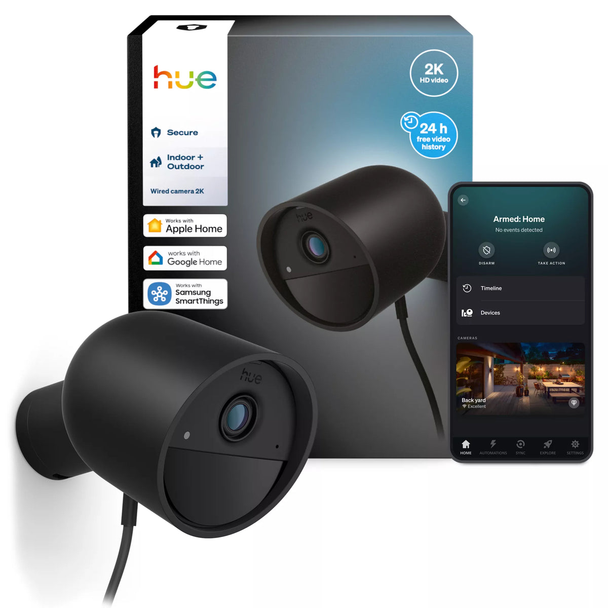 Caméra connectée - Philips Hue - Extérieur - Filaire - Vision nocture - 2K - Bureau - Noir