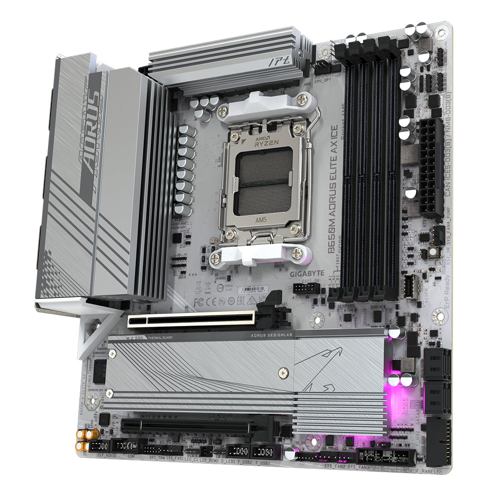 Carte mere - GIGABYTE - B650M AORUS ELITE AX ICE - Micro ATX - Wi-Fi 6E - DDR5 jusqu'a 8000 MHz
