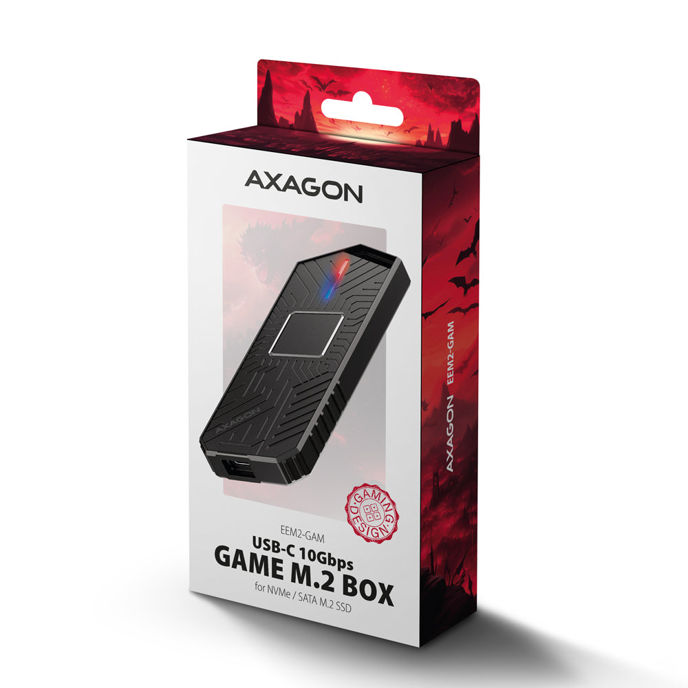 Boitier externe USB-C 3.2 Axagon EEM2-GAM - S-ATA/NVMe M.2 Type 2280 (Noir)