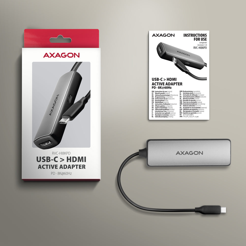 Adaptateur USB-C Axagon vers HDMI 2.1 M/F 15cm (Gris)