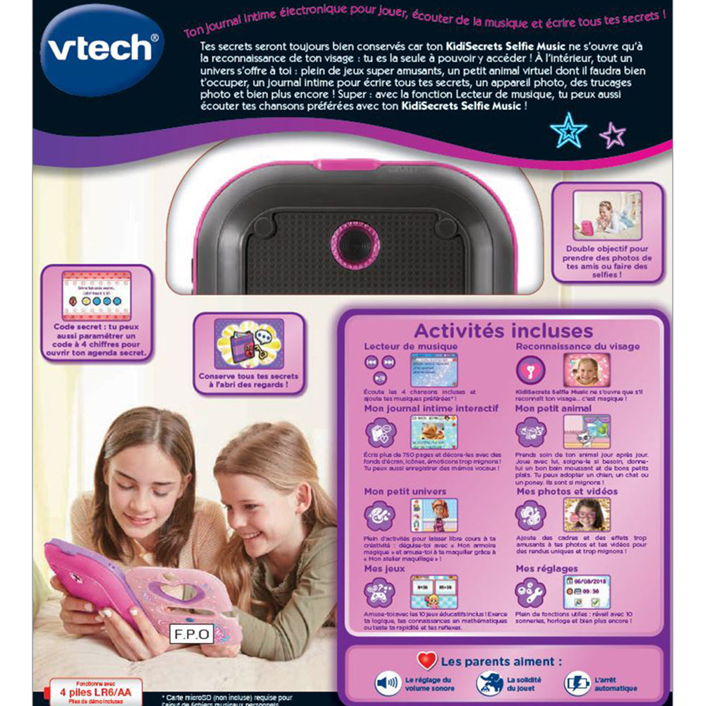Agenda électronique VTECH Kidisecrets Selfie Music Noir avec lecteur MP3 pour filles de 6 a 12 ans