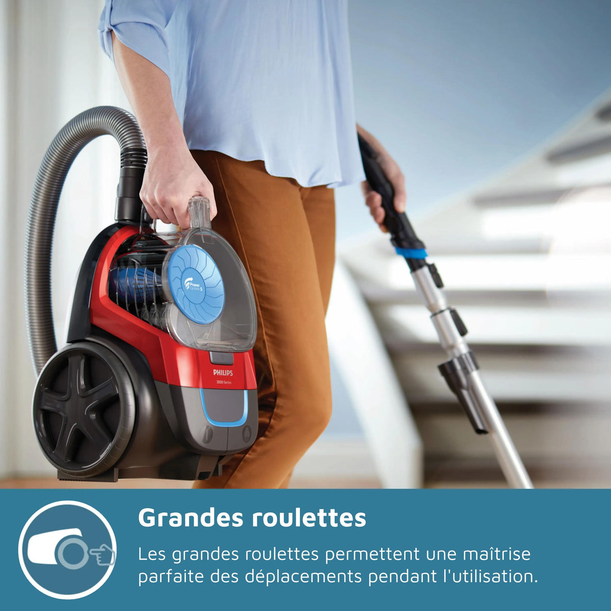 Aspirateur sans sac PHILIPS - FC9330/09 - Série 3000 PowerPro Compact - 900W - 76db - Rouge