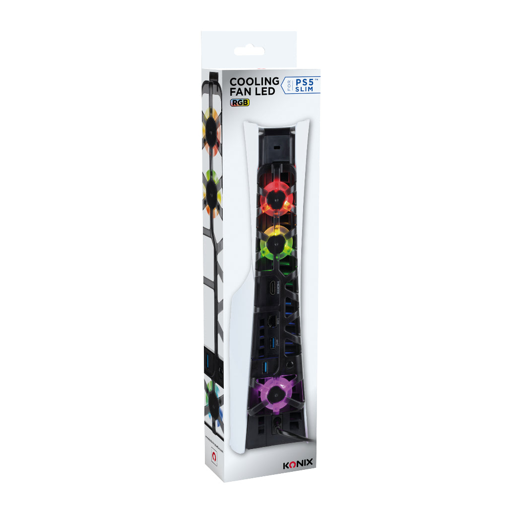 Ventilateur de refroidissement - KONIX - PS5 Slim - 21 x 68 x 40 cm - 3 vitesses - Éclairage LED RVB - Port USB 3.0 - Noir