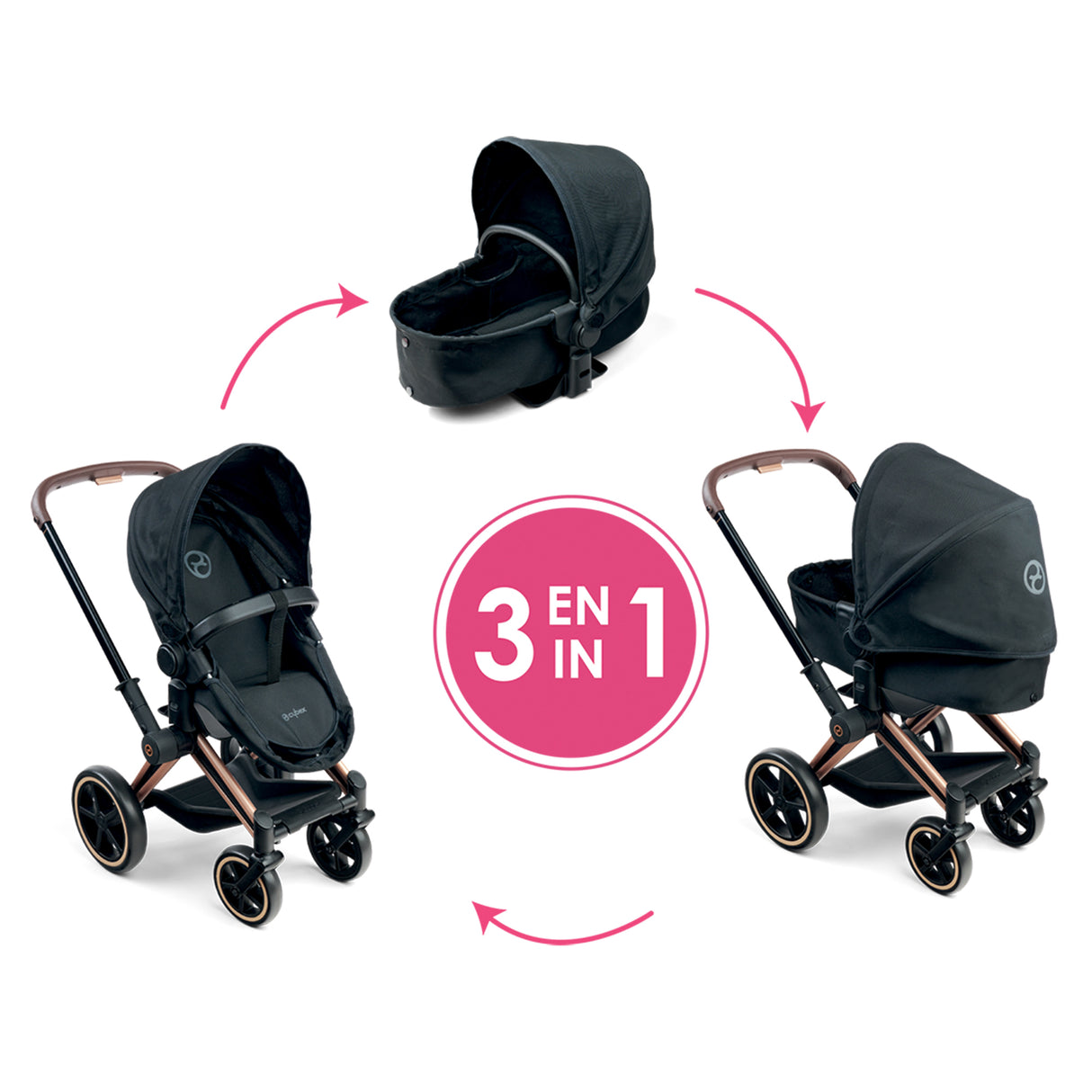 Landau 3-en-1 - COROLLE - Cybex Priam - Pour poupons de 36 a 42 cm - Gris - Des 3 ans